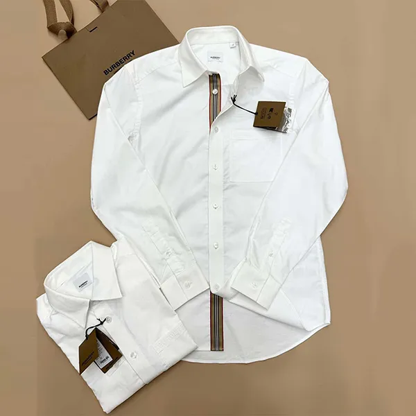 Áo Sơ Mi Dài Tay Nam Burberry Check Shirt Màu Trắng Size XS