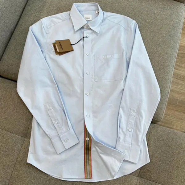 Áo Sơ Mi Dài Tay Nam Burberry Check Shirt Màu Xanh Nhạt Size XS