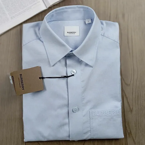Áo Sơ Mi Dài Tay Nam Burberry Check Shirt Màu Xanh Nhạt Size XS