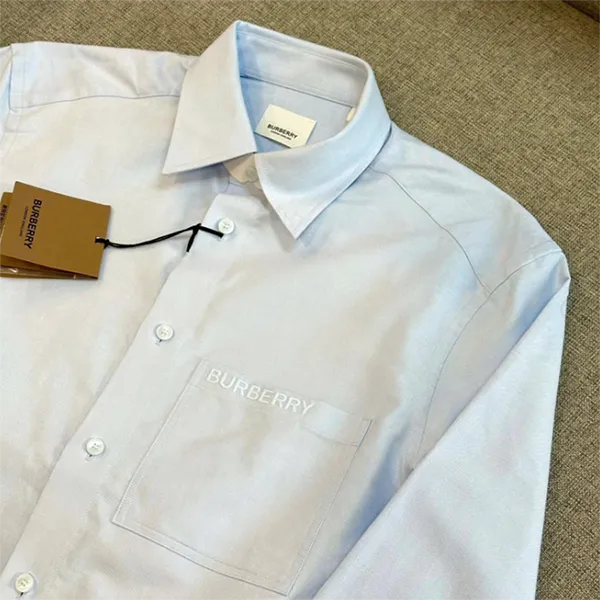 Áo Sơ Mi Dài Tay Nam Burberry Check Shirt Màu Xanh Nhạt Size XS