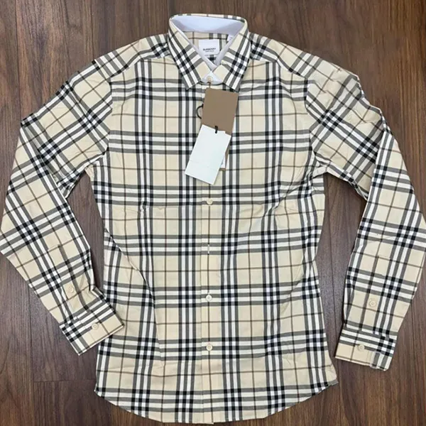 Áo Sơ Mi Dài Tay Nam Burberry Modern Beige IP Check Màu Be Kẻ Size XS