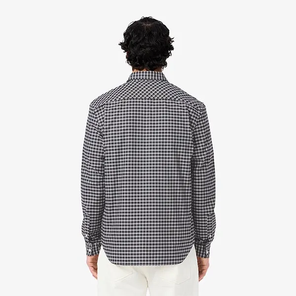Áo Sơ Mi Dài Tay Nam Lacoste Men's Regular Fit Stretch Plaid Shirt CH1343 GA3 Màu Xanh Trắng Size 38