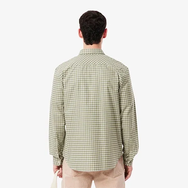 Áo Sơ Mi Dài Tay Nam Lacoste Men's Slim Fit Stretch Plaid Shirt CH1343 CI8 Màu Xanh Khaki Size 38