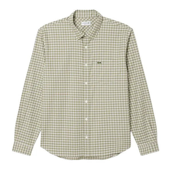 Áo Sơ Mi Dài Tay Nam Lacoste Men's Slim Fit Stretch Plaid Shirt CH1343 CI8 Màu Xanh Khaki Size 38