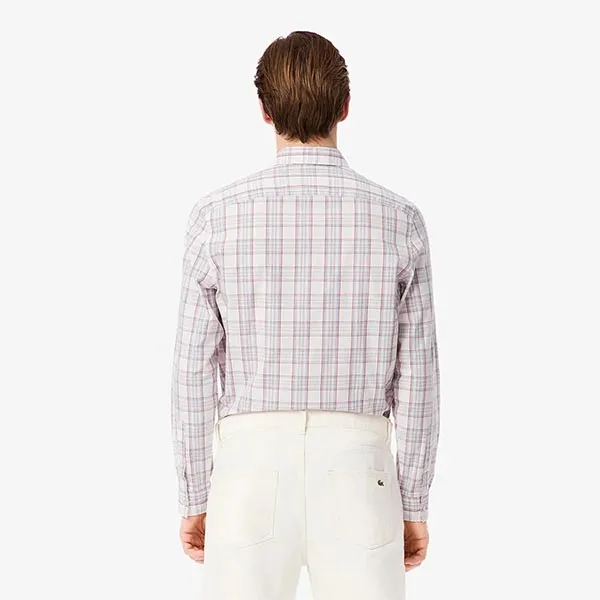 Áo Sơ Mi Dài Tay Nam Lacoste Men's Slim Fit Stretch Plaid Shirt CH3745 CCI Màu Kẻ Phối Màu Size 38