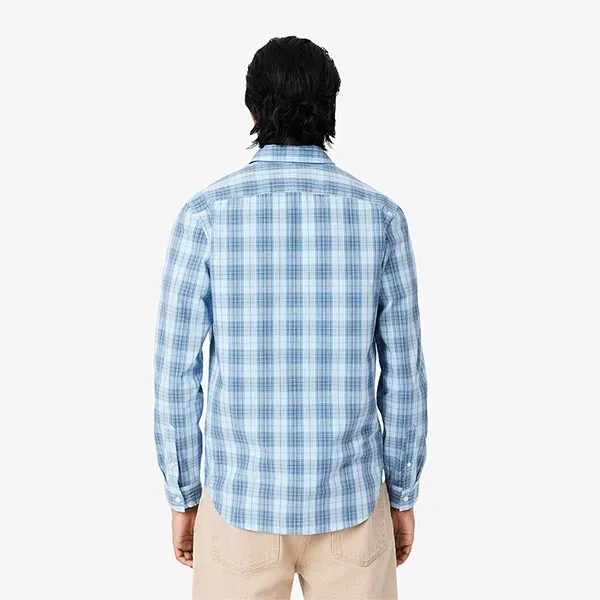 Áo Sơ Mi Dài Tay Nam Lacoste Men's Slim Fit Stretch Plaid Shirt CH3745 CI0 Màu Xanh Blue Size 40