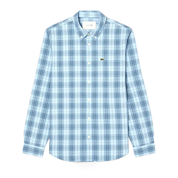 Áo Sơ Mi Dài Tay Nam Lacoste Men's Slim Fit Stretch Plaid Shirt CH3745 CI0 Màu Xanh Blue Size 40