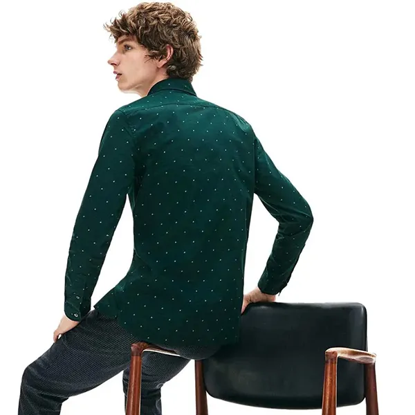 Áo Sơ Mi Dài Tay Nam Lacoste Slim Fit Print Cotton Poplin Long Sleeve Shirt Màu Xanh Green Size 39