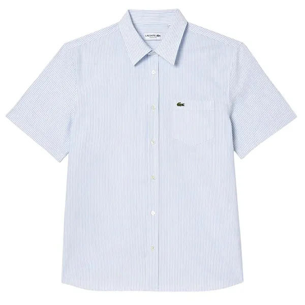 Áo Sơ Mi Cộc Tay Nam Lacoste Men's Regular Fit Short Sleeve Oxford Shirt CH5624 E7B Màu Xanh Kẻ Size 39