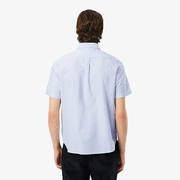 Áo Sơ Mi Cộc Tay Nam Lacoste Men's Regular Fit Short Sleeve Oxford Shirt CH5624 E7B Màu Xanh Kẻ Size 39
