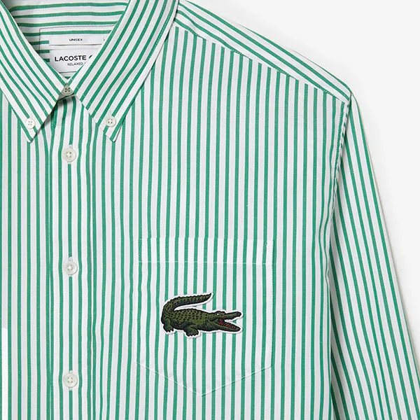 Áo Sơ Mi Lacoste Relaxed Fit Cotton Shirt With Large Crocodile CH6410 737 Màu Xanh Kẻ