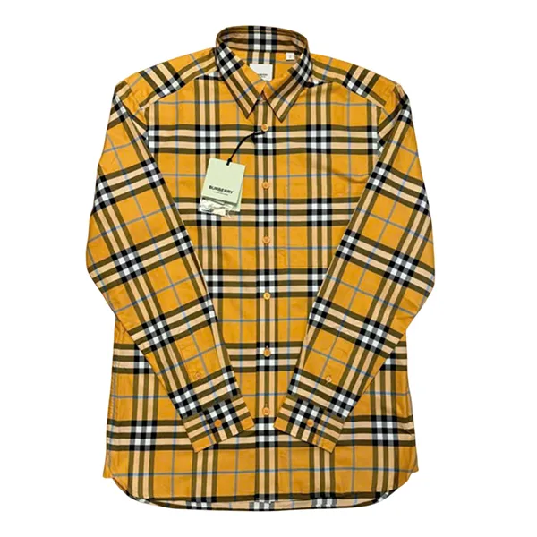 Áo Sơ Mi Nam Burberry Check Cotton Shirt Dusty Màu Vàng Size XS