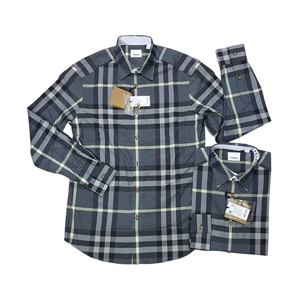 Áo Sơ Mi Nam Burberry Men's Cotton Shirt Màu Xám Kẻ Size M