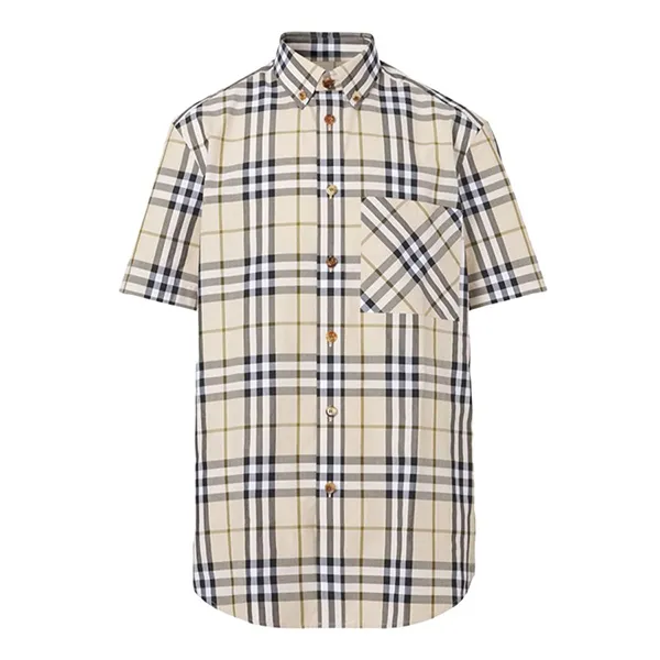 Áo Sơ Mi Nam Burberry Short-Sleeve Soft Fawn IP Check Shirt Màu Be Size XS