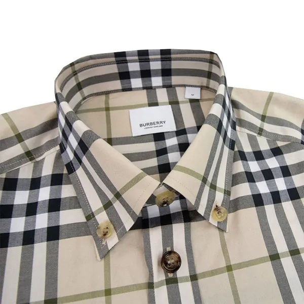 Áo Sơ Mi Nam Burberry Short-Sleeve Soft Fawn IP Check Shirt Màu Be Size XS