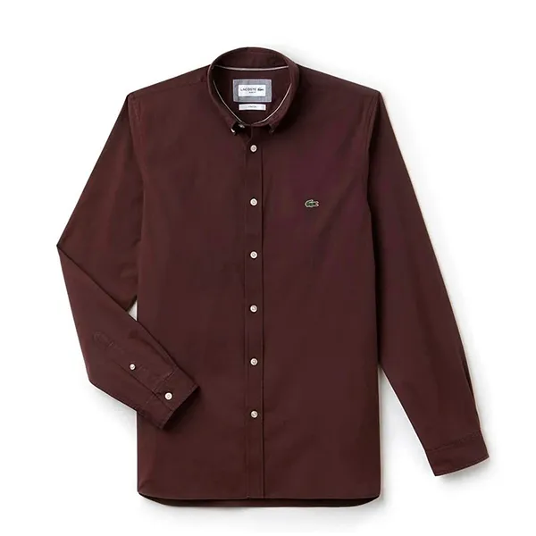Áo Sơ Mi Nam Lacoste Men's Slim Fit Stretch Cotton Poplin Shirt CH5816 Màu Đỏ Mận Size 40