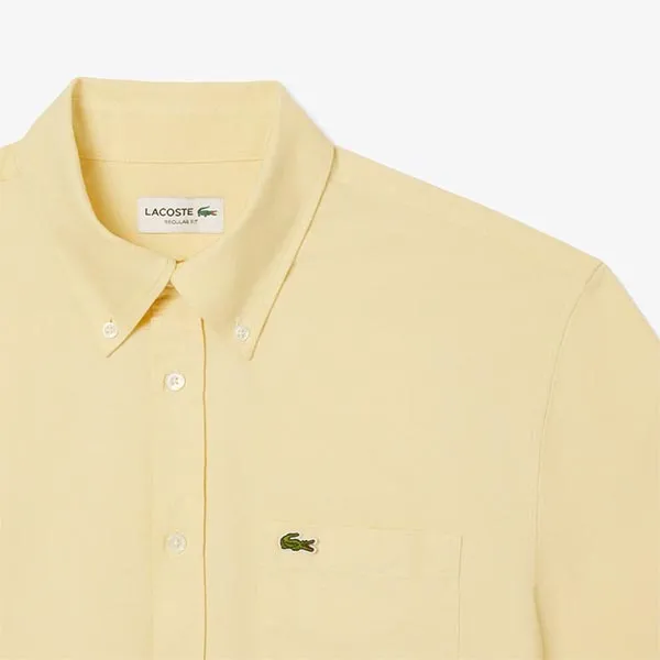 Áo Sơ Mi Nam Lacoste Regular Fit Short Sleeved Oxford Shirt CH1917 KCD Màu Vàng Size 40