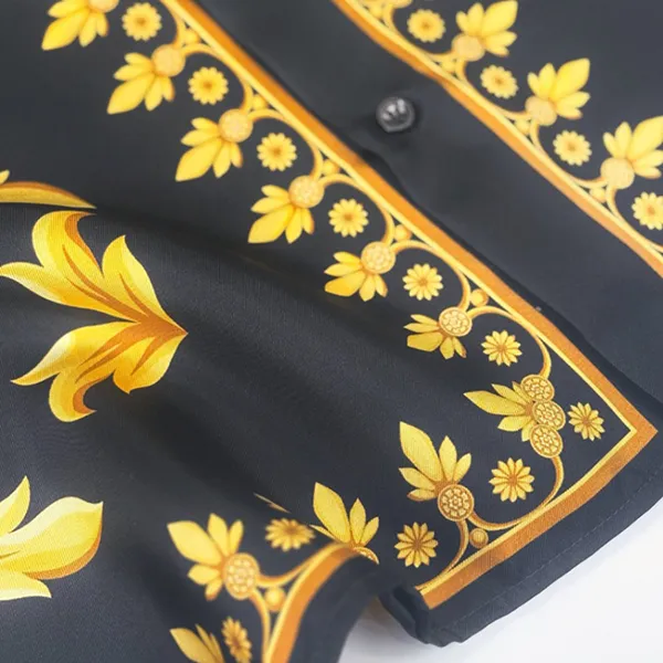 Áo Sơ Mi Nam Versace Barocco Print Short Sleeve In Black/Gold 1010103 1A15626 5B000 Màu Vàng Đen Size 46