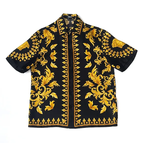 Áo Sơ Mi Nam Versace Barocco Print Short Sleeve In Black/Gold 1010103 1A15626 5B000 Màu Vàng Đen Size 46