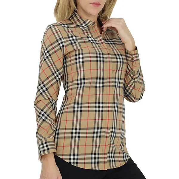 Áo Sơ Mi Nữ Burberry Vintage Check Stretch Shirt 8018475 Màu Nâu Be Size 6 UK