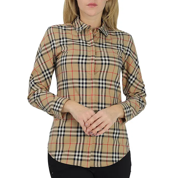 Áo Sơ Mi Nữ Burberry Vintage Check Stretch Shirt 8018475 Màu Nâu Be Size 6 UK