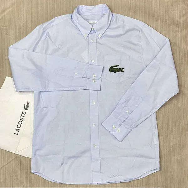 Áo Sơ Mi Unisex Lacoste Adult Striped Relaxed Fit Shirt Light Blue Màu Xanh Nhạt