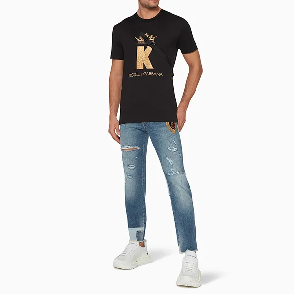 Áo Thun Nam Dolce & Gabbana D&G King Logo-Print Tshirt Màu Đen Size 44