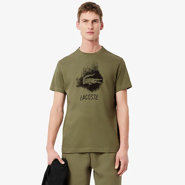 Áo Thun Nam Lacoste Graphic Ultra Dry Tshirt TH8917 BMY Màu Xanh Rêu Size 3