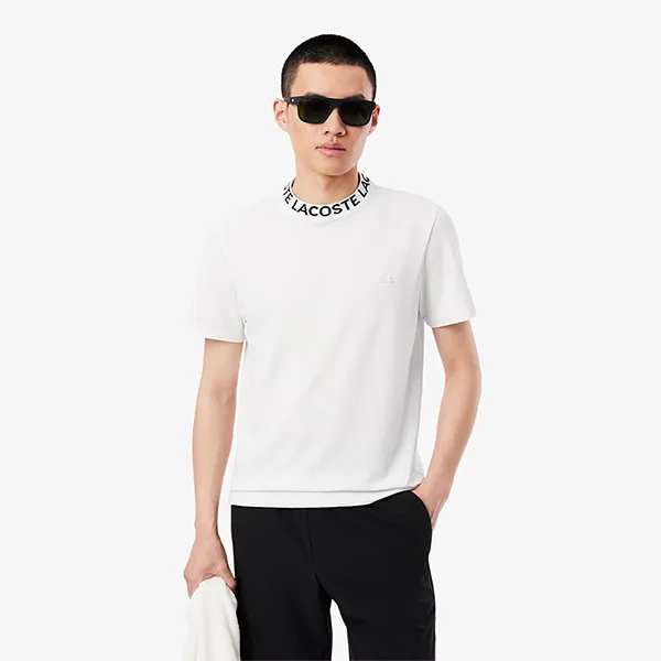 Áo Thun Nam Lacoste Men's Straight Leg T-Shirt Stretch Fabric Jacquard Collar TH2521 10 001 Màu Trắng Size 3