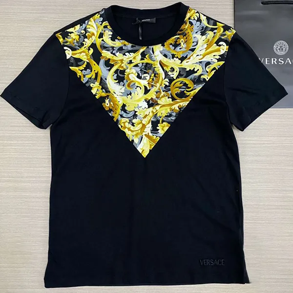 Áo Thun Nam Versace Black In Cotton Tshirt Màu Đen Họa Tiết Size M