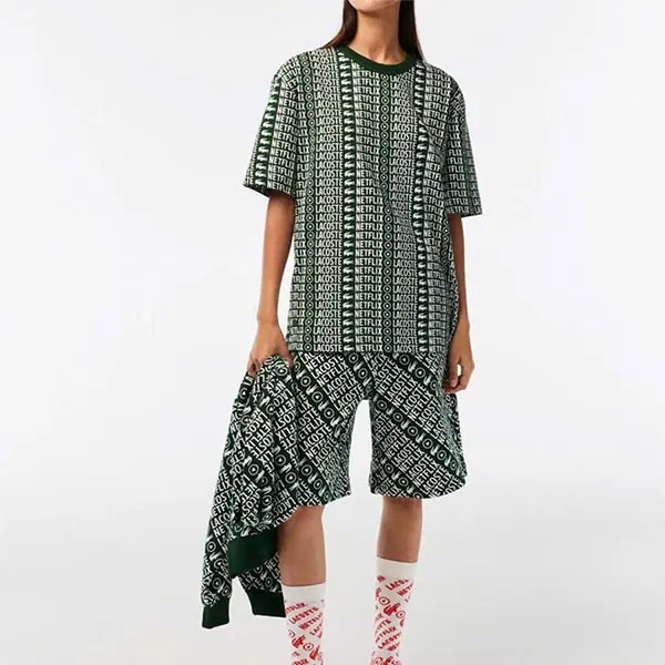 Áo Thun Unisex Lacoste Netflix Oversize T-Shirt TH7328 00 291 Màu Xanh Lục