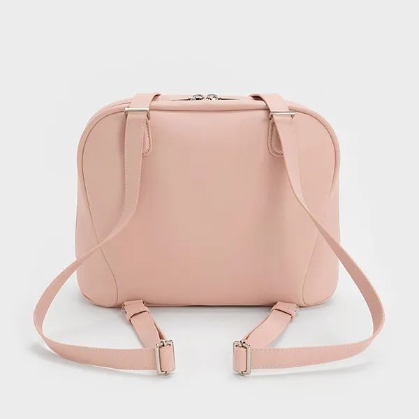 Balo Nữ Charles & Keith CNK Nelly Front-Pocket Boxy Backpack Light Pink CK2-60160247 Màu Hồng