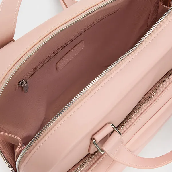 Balo Nữ Charles & Keith CNK Nelly Front-Pocket Boxy Backpack Light Pink CK2-60160247 Màu Hồng