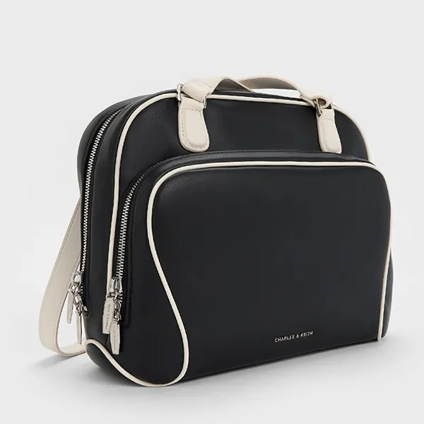 Balo Nữ Charles & Keith CNK Nelly Two-Tone Front-Pocket Boxy Backpack Multi CK2-60160247 Màu Đen
