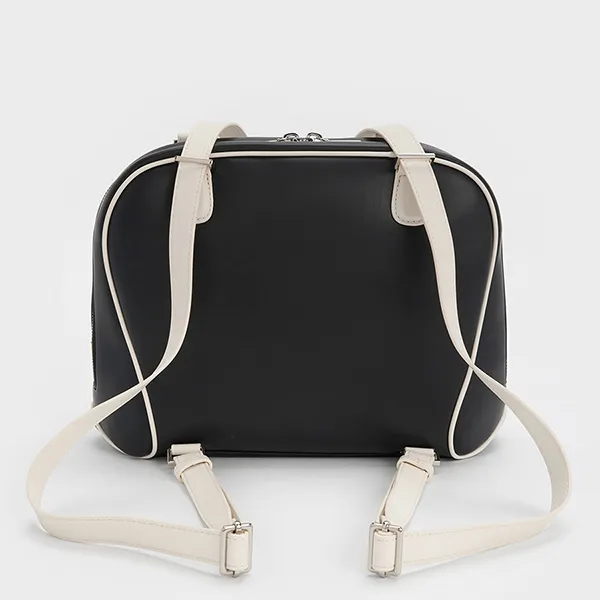 Balo Nữ Charles & Keith CNK Nelly Two-Tone Front-Pocket Boxy Backpack Multi CK2-60160247 Màu Đen