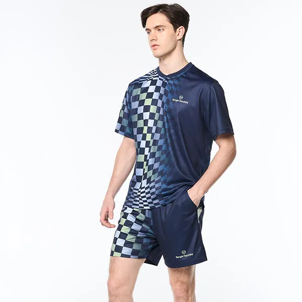 Bộ Quần Áo Cộc Tay Nam Sergio Tacchini Men's Luca Pique Tennis Top Màu Xanh Navy Size S (Form Âu)