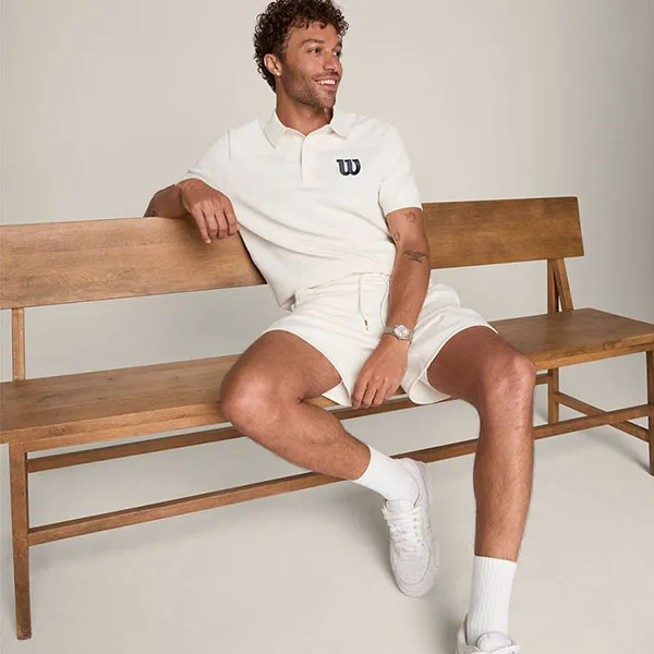 Bộ Quần Áo Cộc Tay/Tennis/Pickle Ball Nam Wilson Men's Lafayette Knit Màu Trắng Kem (Form Âu) Size S