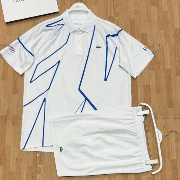 Bộ Thể Thao Nam Tennis/Pickleball Lacoste Sport Novak Djokovic Ultra Dry Short Màu Trắng Họa Tiết Size 5