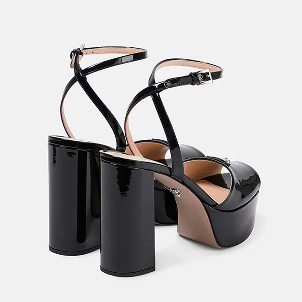 Dép Cao Gót Nữ Prada Patent Leather Platform Sandals Màu Đen Size 37