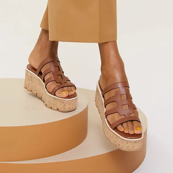Dép Đế Xuồng Nữ Hermès Isabella 30 Sandals H241120Z 20360 Màu Nâu Size 37