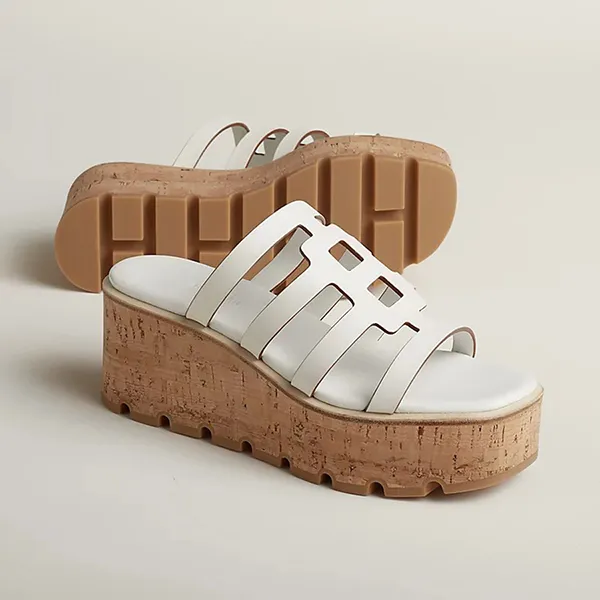 Dép Đế Xuồng Nữ Hermès Isabella 30 Sandals H241120ZV90350 Blanc Màu Trắng Size 36