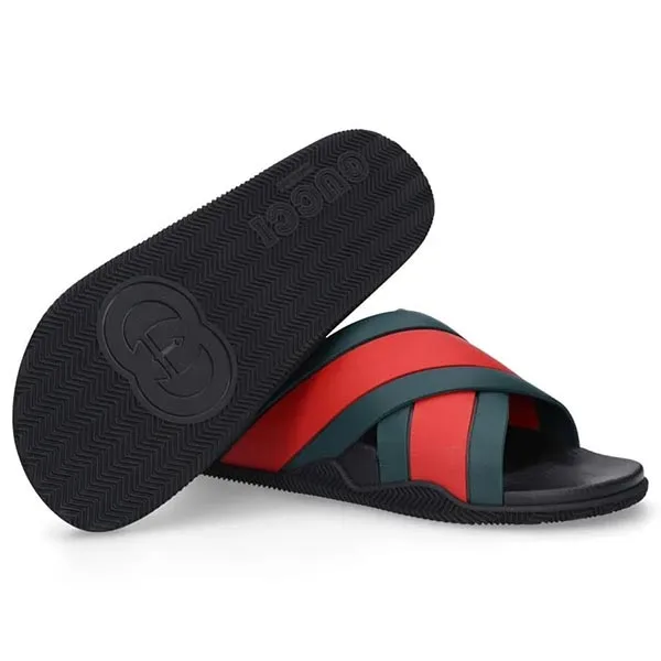 Dép Nam Gucci Agrado Web Stripe Slide Black 627820 J8700 8460 Phối Màu Size 36
