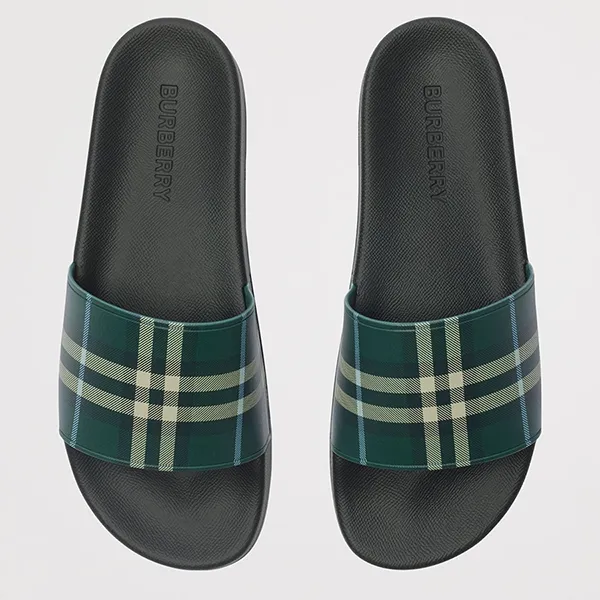 Dép Nam Burberry Check Slides Leaf Ip Check Màu Xanh Đen Size 39