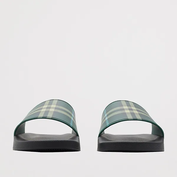 Dép Nam Burberry Check Slides Leaf Ip Check Màu Xanh Đen Size 39