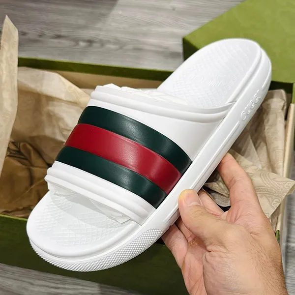 Dép Nam Gucci Ace Web Striped Rubber White 780286-J8700-9032 Màu Trắng Size 5