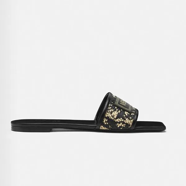Dép Nữ Versace Theia Barocco Raffia Flats 1016941-1A12026_6X600 Màu Đen Vàng Size 36