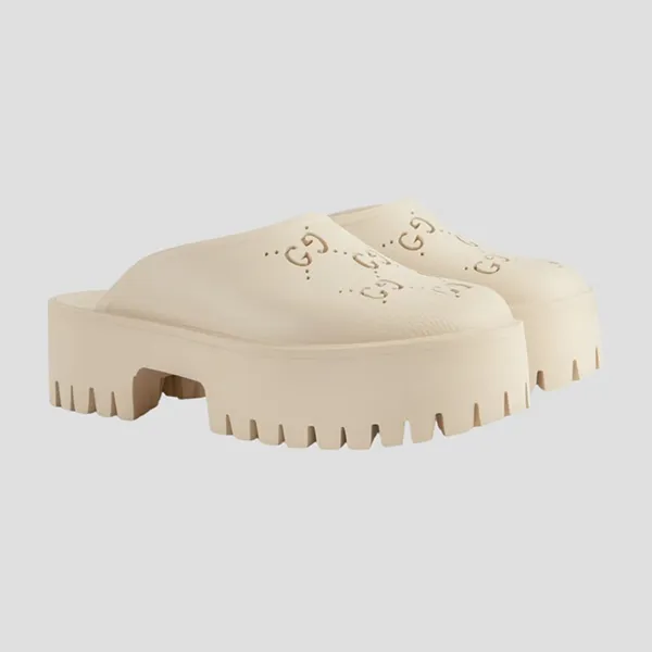 Dép Sục Nữ Gucci Platform Perforated G Sandal In Beige 663577 JFB00 9022 Màu Kem Size 36