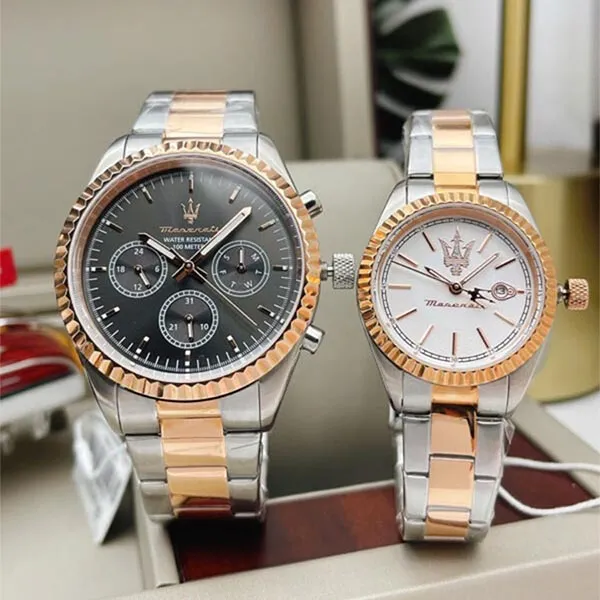 Đồng Hồ Đôi Maserati Competizione R8853100020 & R8853100504 Màu Vàng Hồng - Bạc
