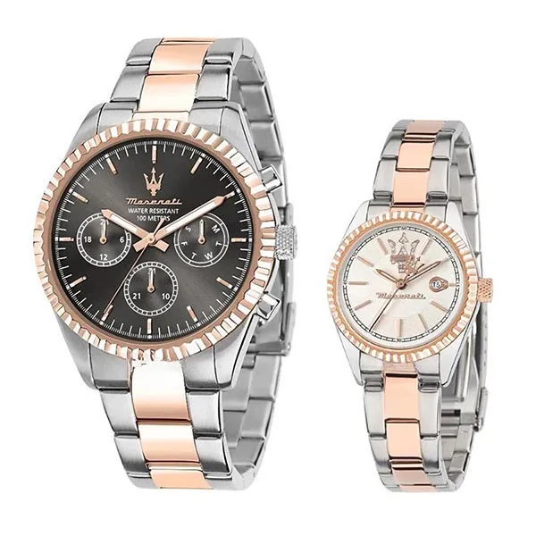 Đồng Hồ Đôi Maserati Competizione R8853100020 & R8853100504 Màu Vàng Hồng - Bạc