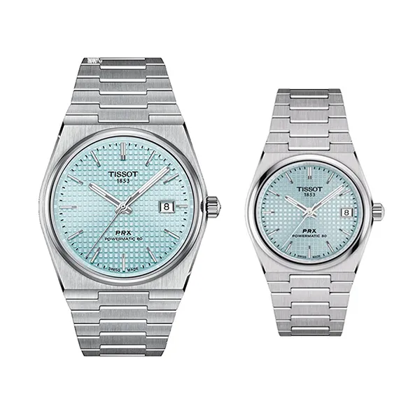 Đồng Hồ Đôi Tissot PRX Powermatic 80 T137.407.11.351.00 & T137.207.11.351.00 Màu Bạc Phối Xanh